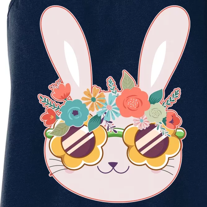 Cute Easter Bunny With Flower Crown And Sunglasses Women's Racerback Tank