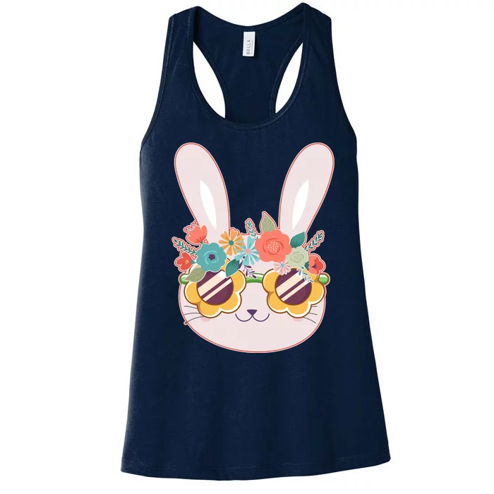 Cute Easter Bunny With Flower Crown And Sunglasses Women's Racerback Tank