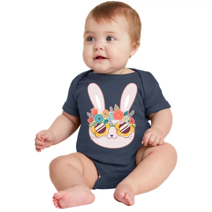 Cute Easter Bunny With Flower Crown And Sunglasses Baby Bodysuit