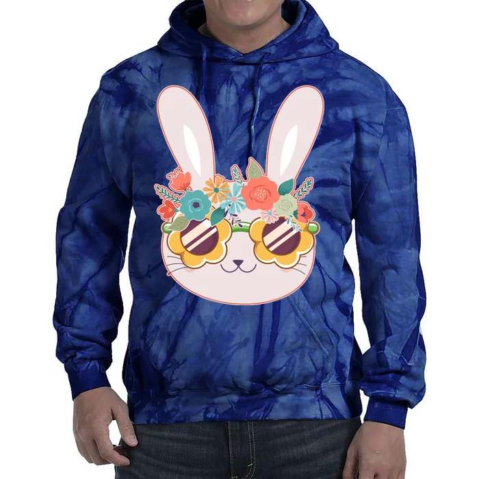 Cute Easter Bunny With Flower Crown And Sunglasses Tie Dye Hoodie