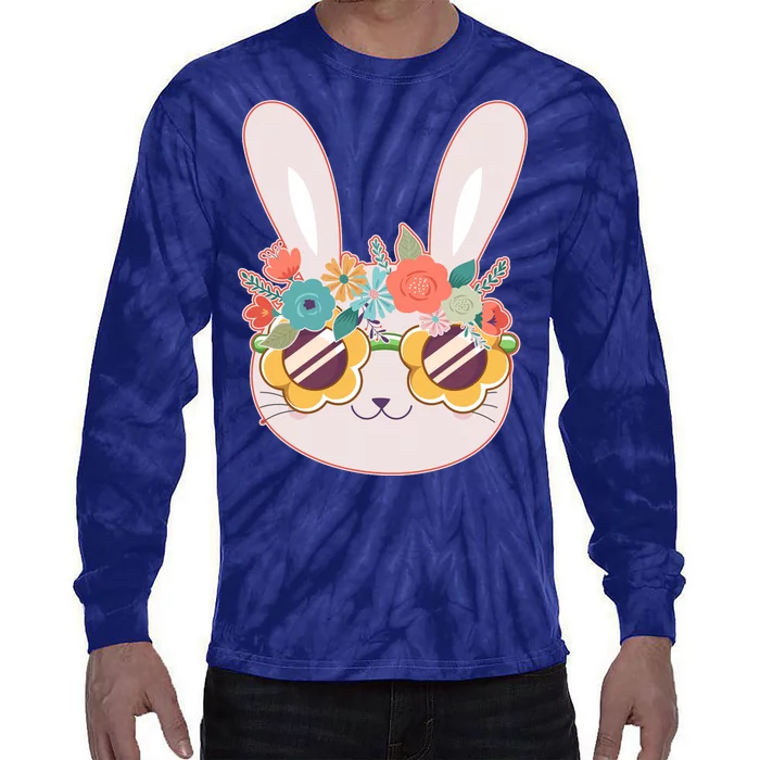 Cute Easter Bunny With Flower Crown And Sunglasses Tie-Dye Long Sleeve Shirt