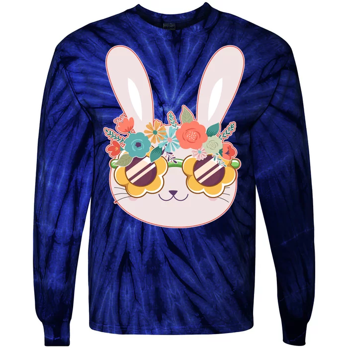 Cute Easter Bunny With Flower Crown And Sunglasses Tie-Dye Long Sleeve Shirt