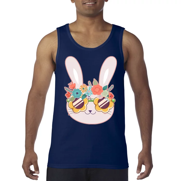 Cute Easter Bunny With Flower Crown And Sunglasses Tank Top