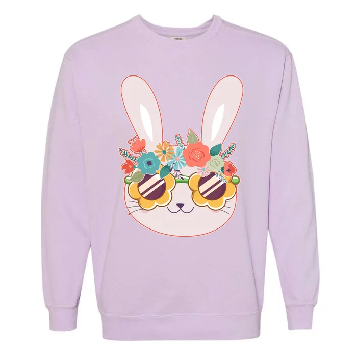 Cute Easter Bunny With Flower Crown And Sunglasses Garment-Dyed Sweatshirt