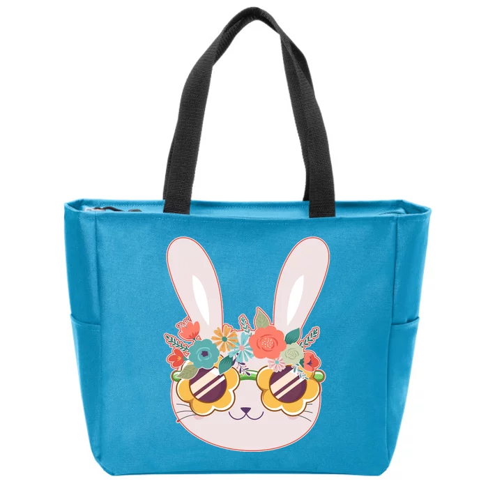 Cute Easter Bunny With Flower Crown And Sunglasses Zip Tote Bag