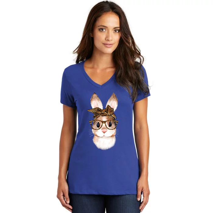 Cute Easter Bunny Mom Easter Leopard Year Of The Rabbit Gift Women's V-Neck T-Shirt