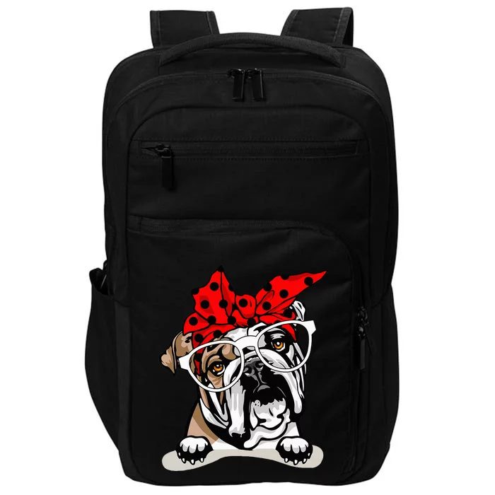 Cute English Bulldog Xmas Red Plaid Headband And Glasses Impact Tech Backpack