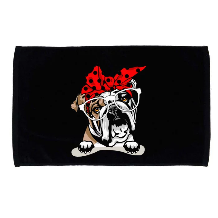 Cute English Bulldog Xmas Red Plaid Headband And Glasses Microfiber Hand Towel