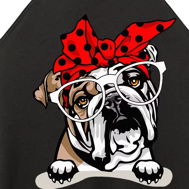 Cute English Bulldog Xmas Red Plaid Headband And Glasses Women’s Perfect Tri Rocker Tank