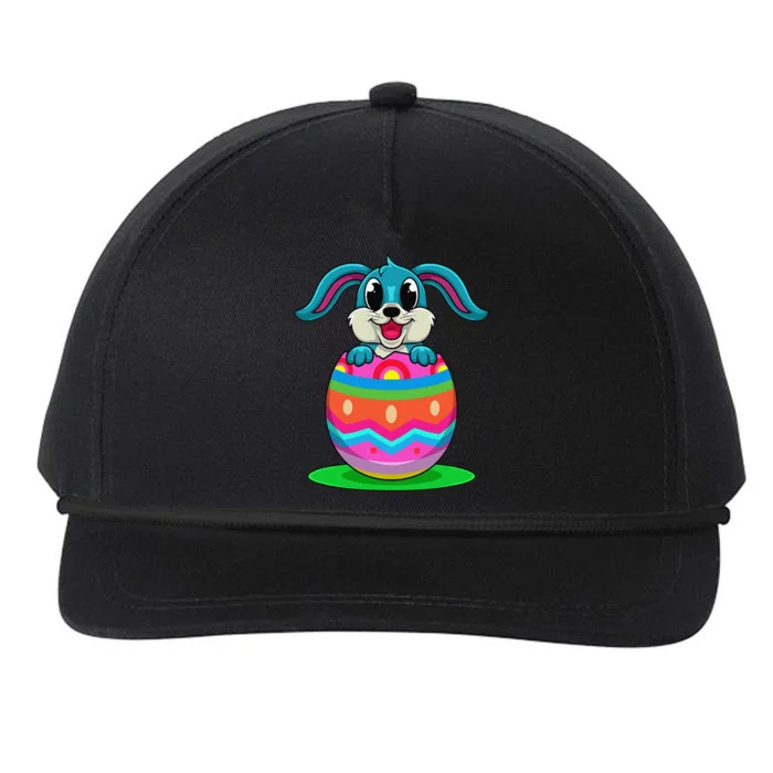 Cute Easter Bunny Looks Out Of A Colorful Easter Egg Snapback Five-Panel Rope Hat