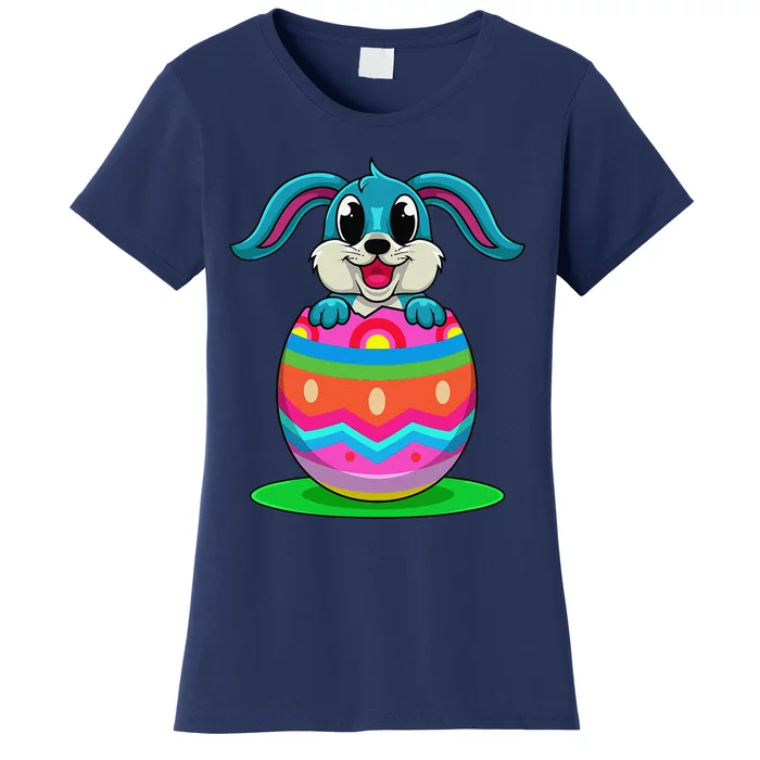 Cute Easter Bunny Looks Out Of A Colorful Easter Egg Women's T-Shirt