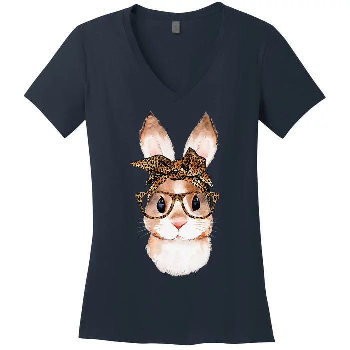 Cute Easter Bunny Mom Easter Leopard Year Of The Rabbit Women's V-Neck T-Shirt