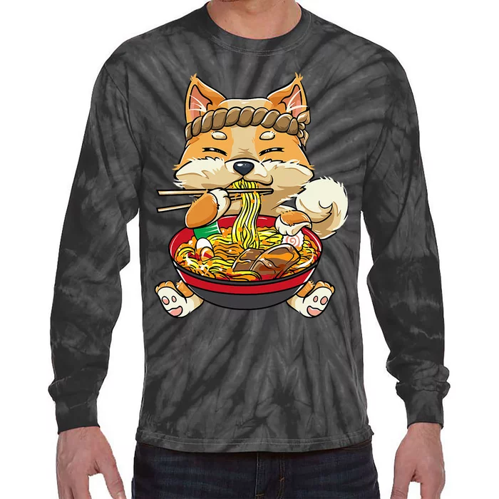 CorgiDog Eating Bowl of Ra Pho Noodles Soup Japan Kawaii Tie-Dye Long Sleeve Shirt