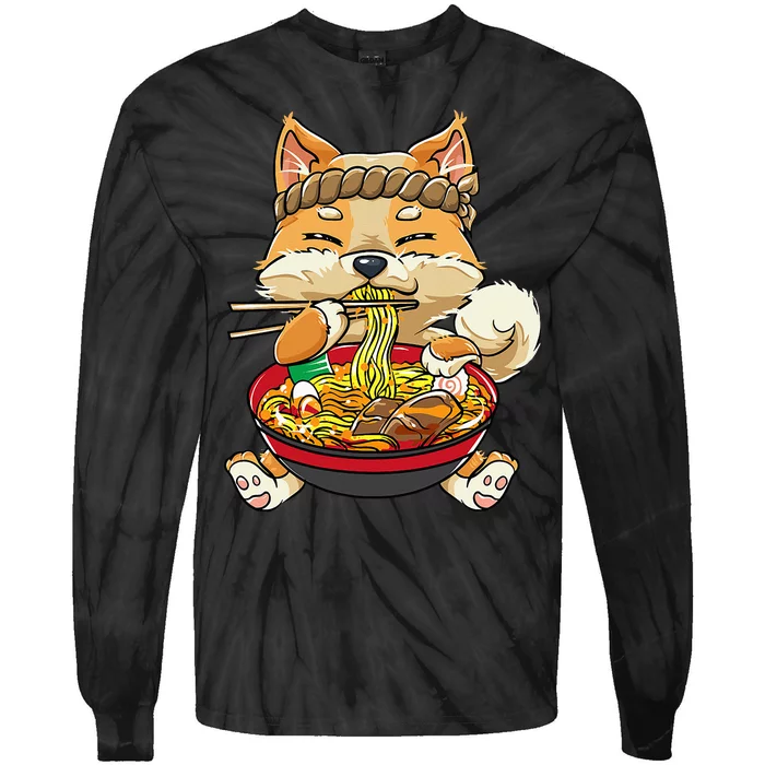 CorgiDog Eating Bowl of Ra Pho Noodles Soup Japan Kawaii Tie-Dye Long Sleeve Shirt