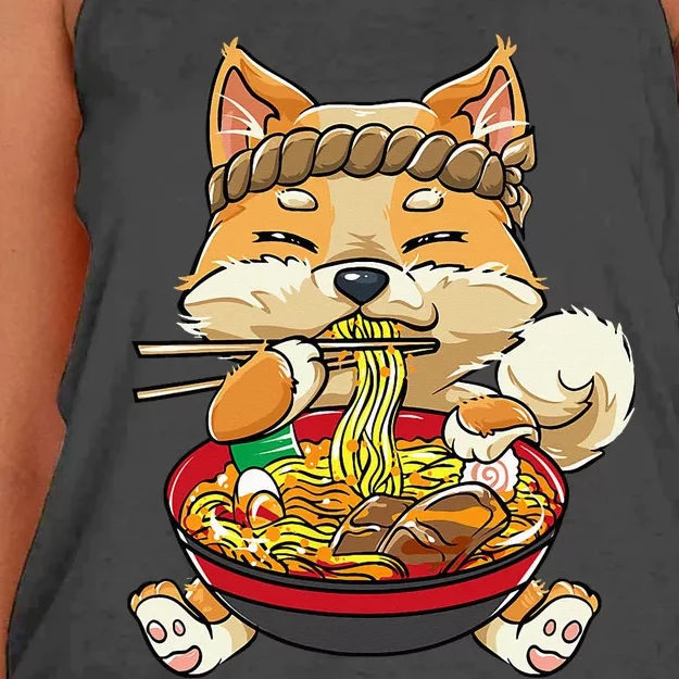 CorgiDog Eating Bowl of Ra Pho Noodles Soup Japan Kawaii Women's Knotted Racerback Tank