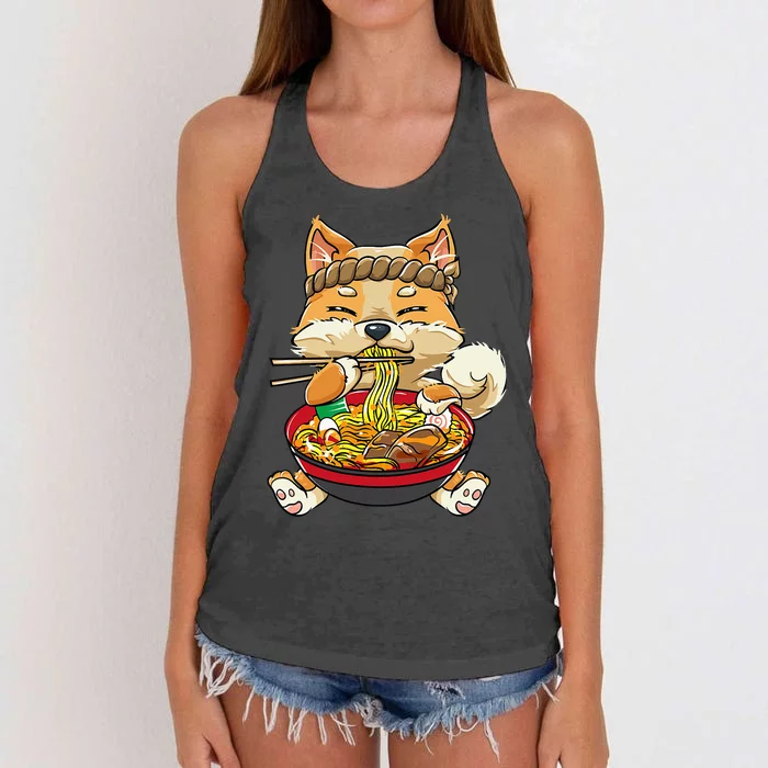 CorgiDog Eating Bowl of Ra Pho Noodles Soup Japan Kawaii Women's Knotted Racerback Tank