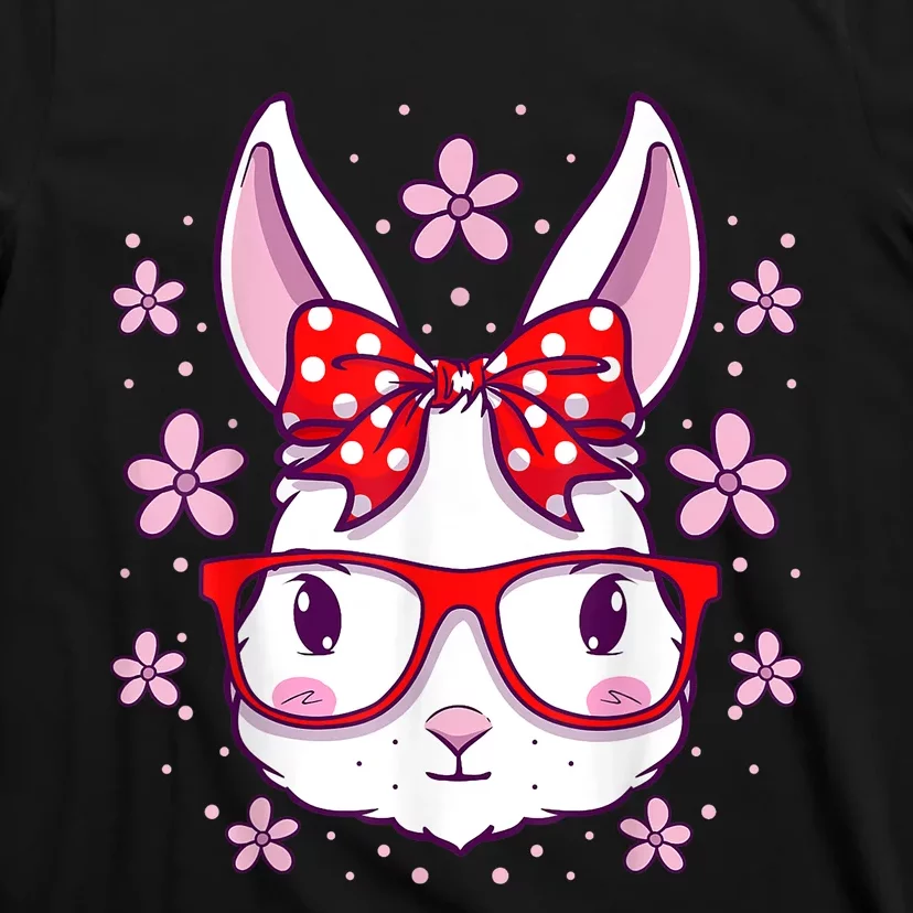 Cute Easter Bunny Face Glasses Bow Easter Day Rabbit T-Shirt