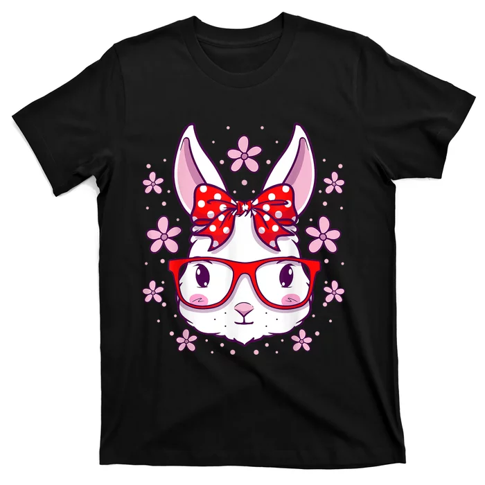 Cute Easter Bunny Face Glasses Bow Easter Day Rabbit T-Shirt