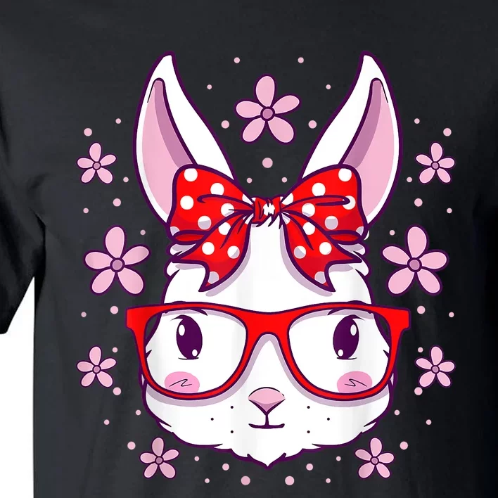 Cute Easter Bunny Face Glasses Bow Easter Day Rabbit Tall T-Shirt