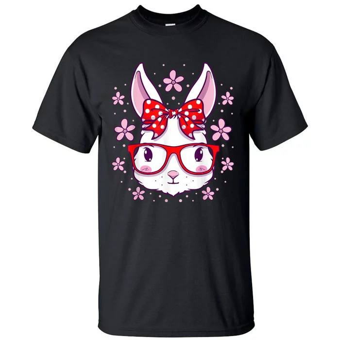 Cute Easter Bunny Face Glasses Bow Easter Day Rabbit Tall T-Shirt