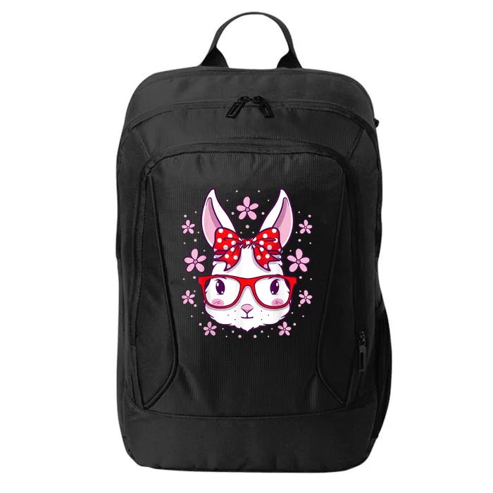 Cute Easter Bunny Face Glasses Bow Easter Day Rabbit City Backpack