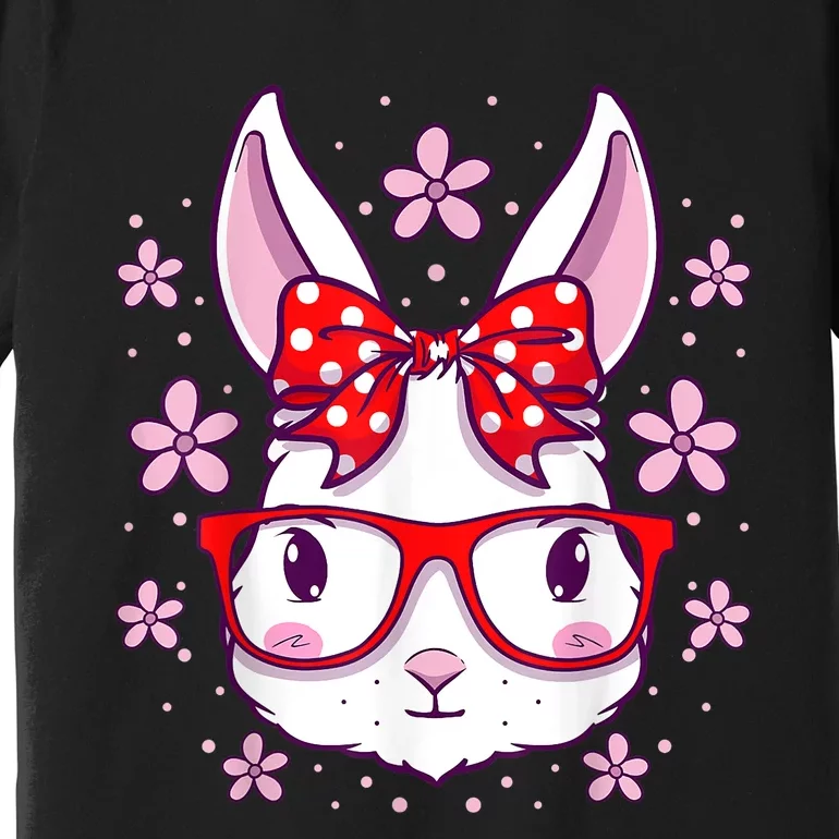 Cute Easter Bunny Face Glasses Bow Easter Day Rabbit Premium T-Shirt