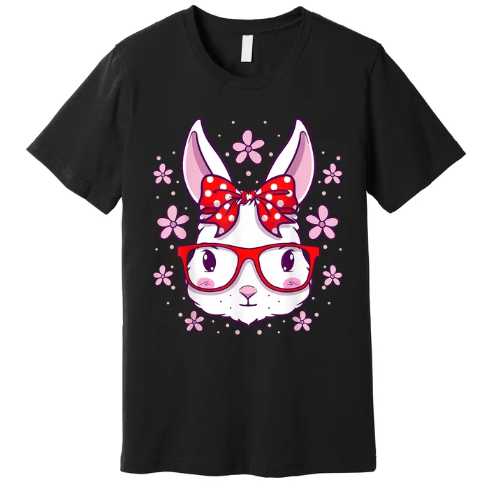 Cute Easter Bunny Face Glasses Bow Easter Day Rabbit Premium T-Shirt