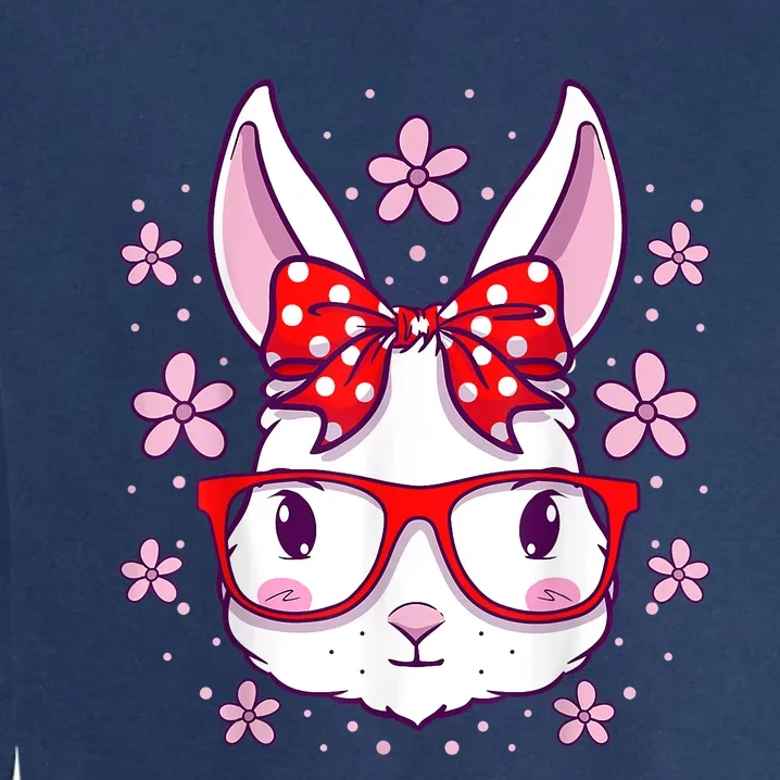 Cute Easter Bunny Face Glasses Bow Easter Day Rabbit Garment-Dyed Sweatshirt