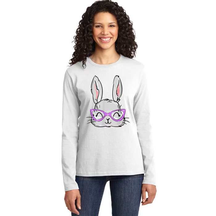 Cute Easter Bunny Face Shirt for Wo Girl Kid Ladies Long Sleeve Shirt