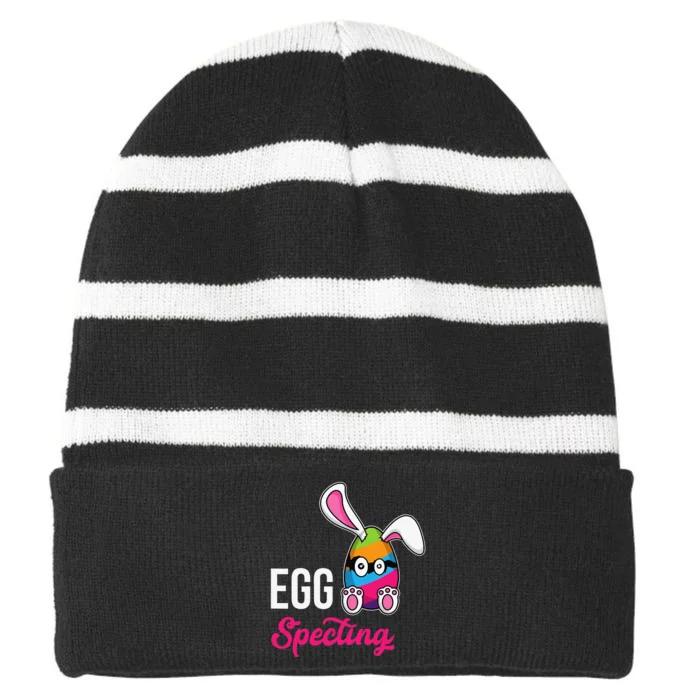 Cute Easter Bunny Gift Eggspecting Expecting Striped Beanie with Solid Band