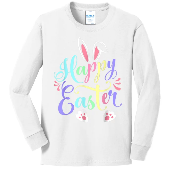 Cute Easter Bunny Face Funny Happy Easter Day Wo Girl Kids Long Sleeve Shirt