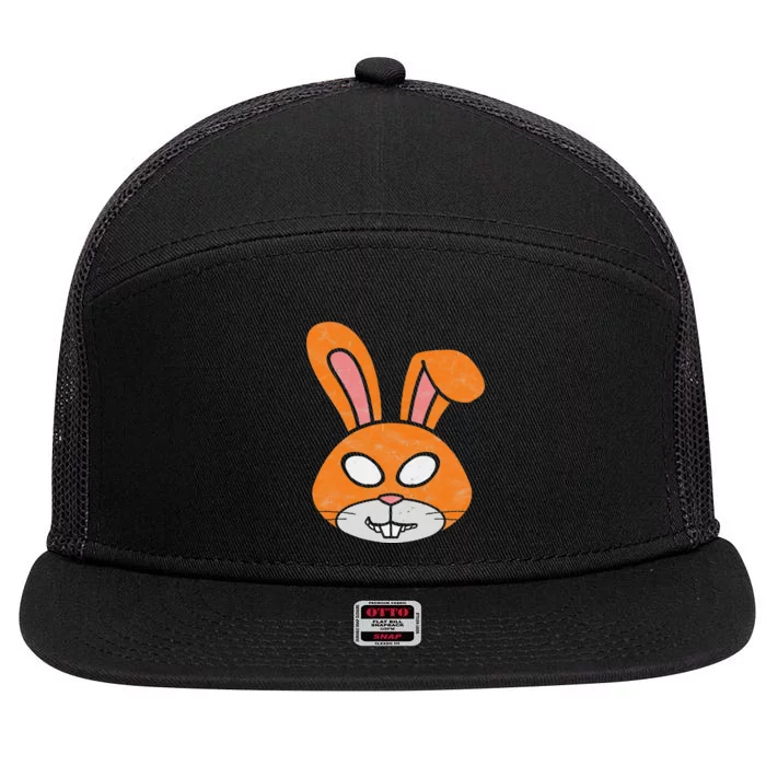 Cute Easter Bunny Scary Weird Funny & Creepy Face 7 Panel Mesh Trucker Snapback Hat