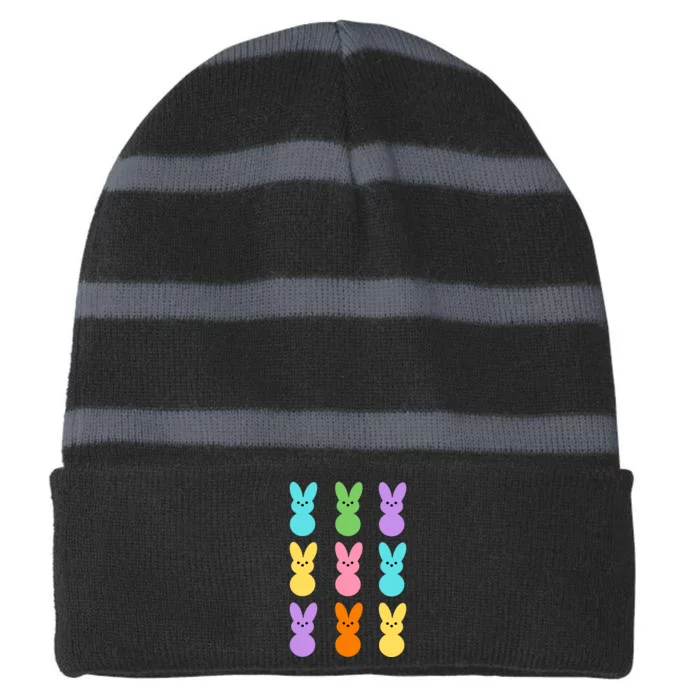 Colorful Easter Bunny Holiday Striped Beanie with Solid Band