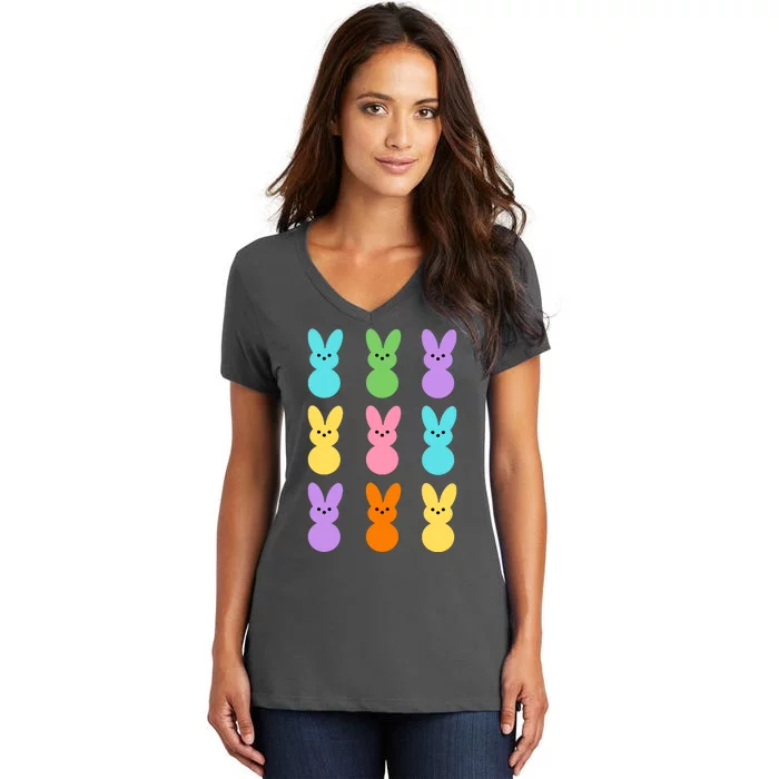 Colorful Easter Bunny Holiday Women's V-Neck T-Shirt