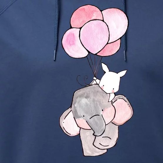 Cute Elephant Balloons Birthday Gift Performance Fleece Hoodie