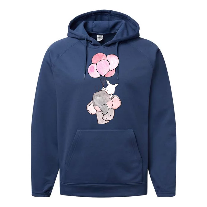 Cute Elephant Balloons Birthday Gift Performance Fleece Hoodie