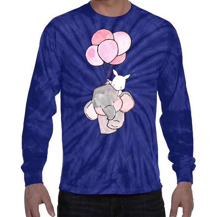 Cute Elephant Balloons Birthday Gift Tie-Dye Long Sleeve Shirt