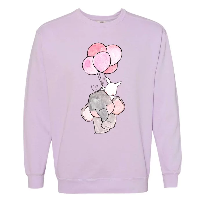 Cute Elephant Balloons Birthday Gift Garment-Dyed Sweatshirt