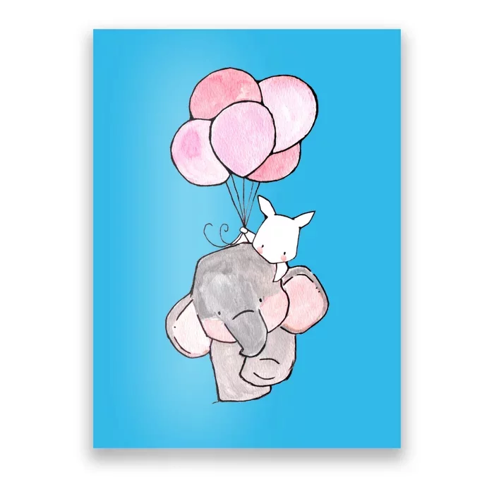 Cute Elephant Balloons Birthday Gift Poster