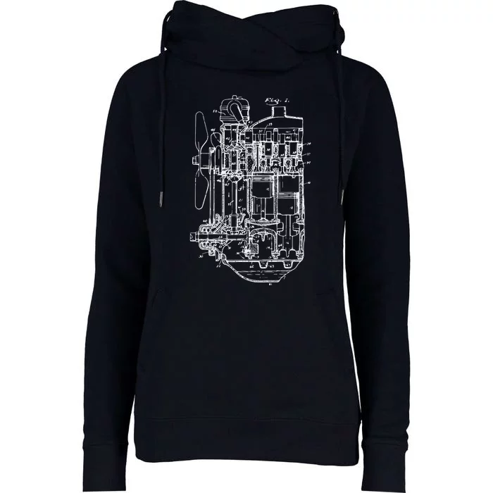 Car Engine Blueprint Car Auto Mechanic Garage Engineer Womens Funnel Neck Pullover Hood