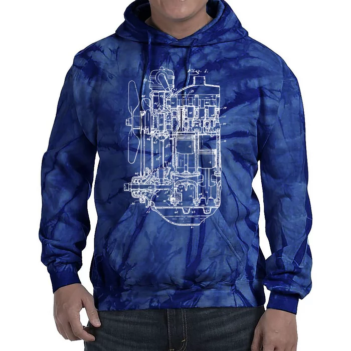 Car Engine Blueprint Car Auto Mechanic Garage Engineer Tie Dye Hoodie