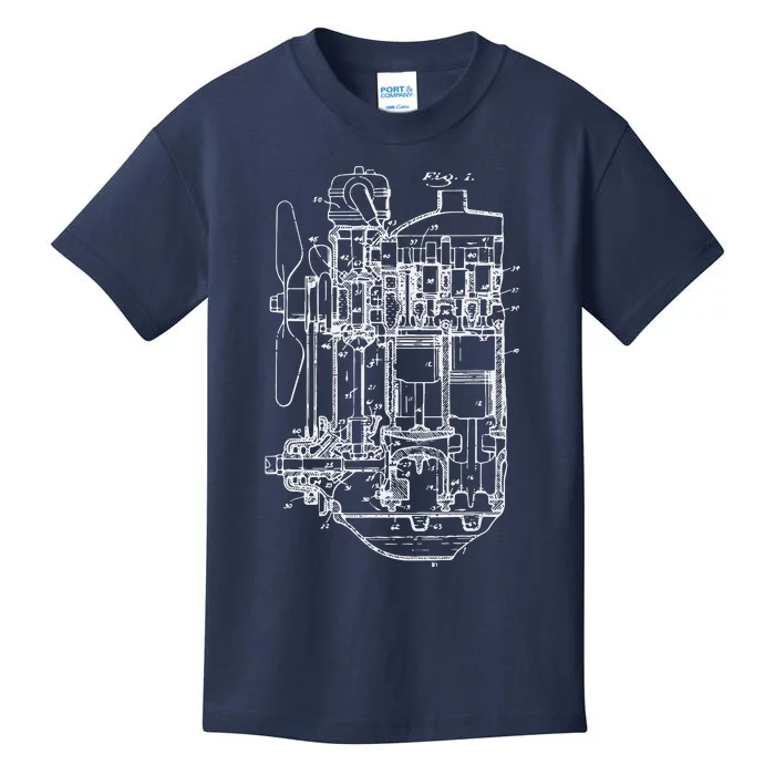 Car Engine Blueprint Car Auto Mechanic Garage Engineer Kids T-Shirt