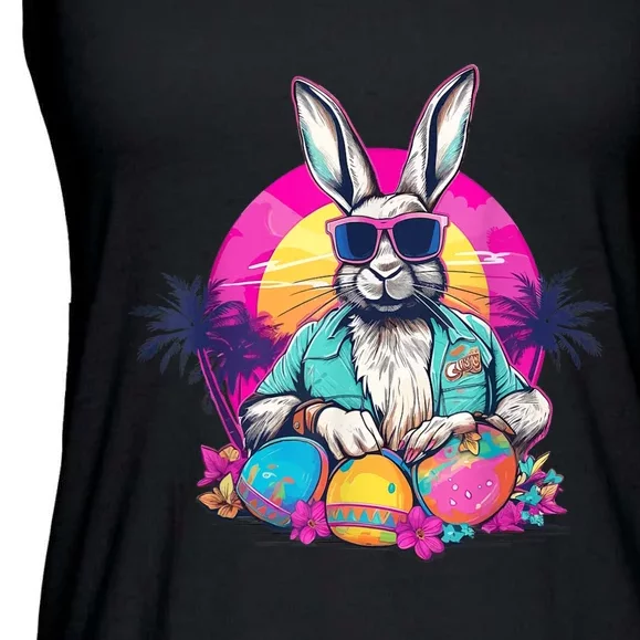 Cute Easter Bunny Retro Miami Look Colourful Eggs Ladies Essential Flowy Tank