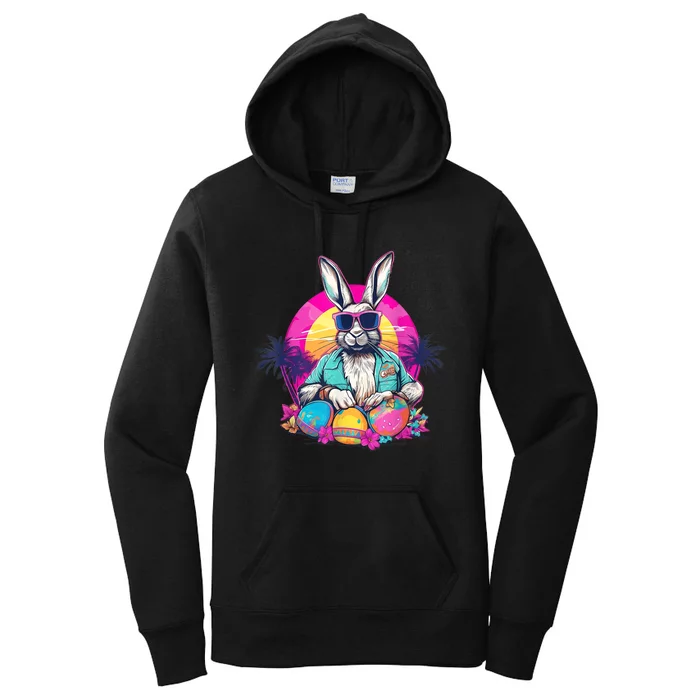 Cute Easter Bunny Retro Miami Look Colourful Eggs Women's Pullover Hoodie