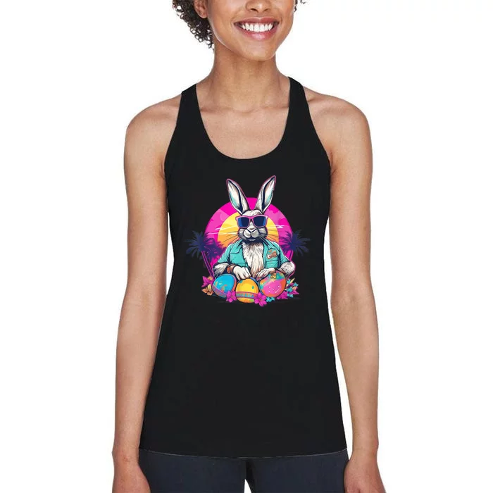 Cute Easter Bunny Retro Miami Look Colourful Eggs Women's Racerback Tank