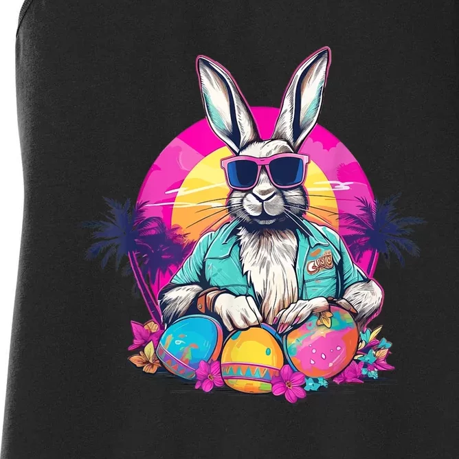 Cute Easter Bunny Retro Miami Look Colourful Eggs Women's Racerback Tank