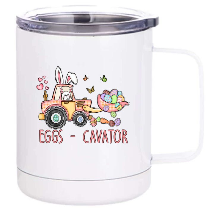 Eggs Cavator Easter Bunny Excavator Cute Toodler Front & Back 12oz Stainless Steel Tumbler Cup