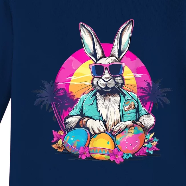 Cute Easter Bunny Retro Miami Look Colourful Eggs Baby Long Sleeve Bodysuit