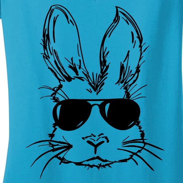 Cool Easter Bunny Sunglass Women's V-Neck T-Shirt