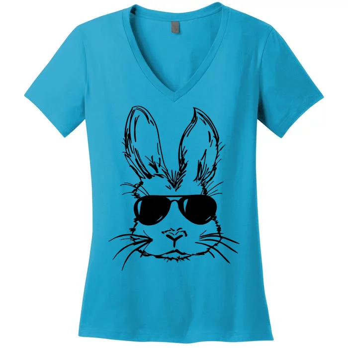 Cool Easter Bunny Sunglass Women's V-Neck T-Shirt